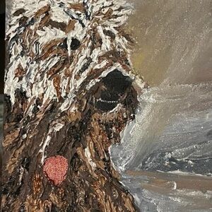 Brown and White Textural Dog Painting